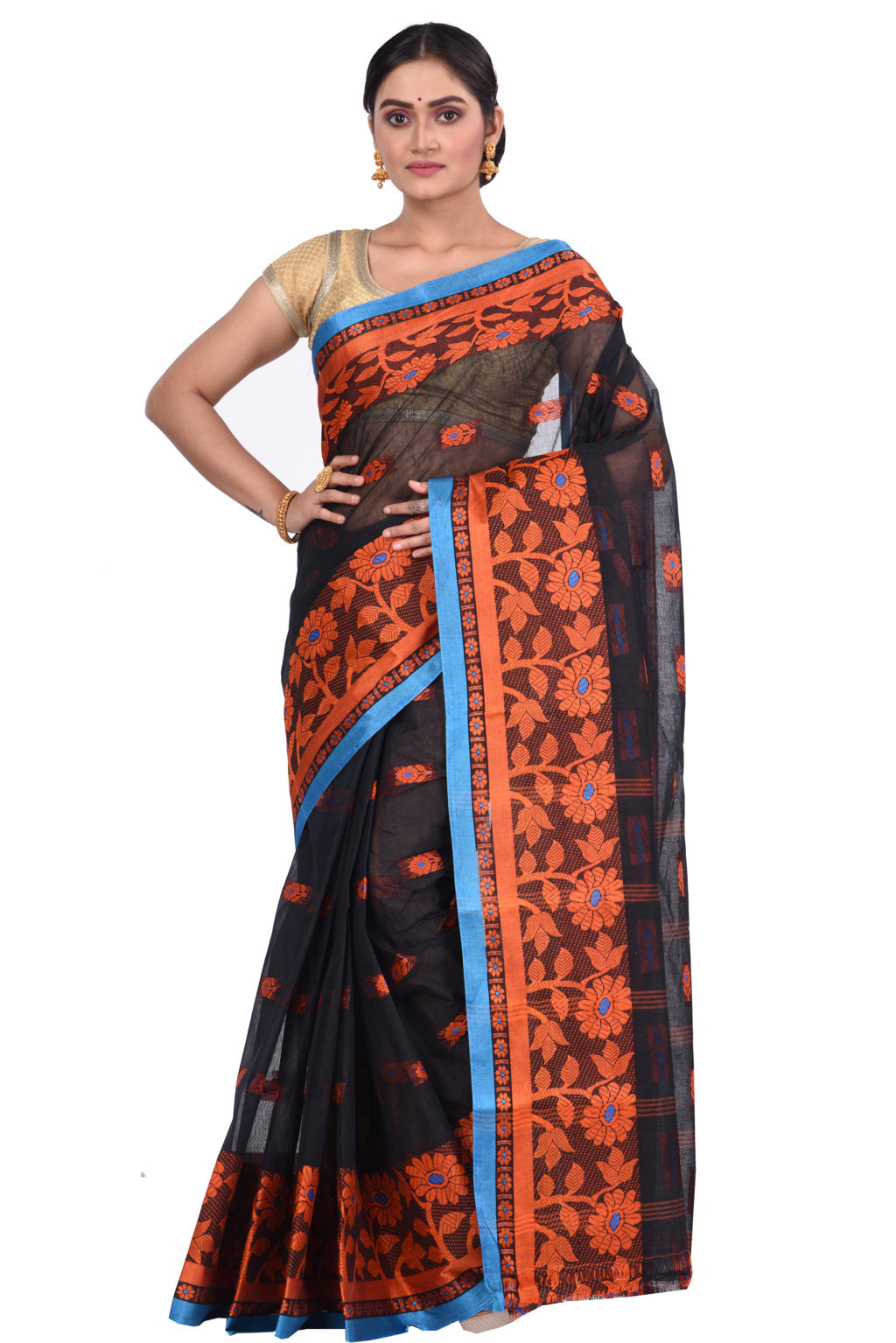 Black Pure Cotton Fultop_Tant Tant Saree (854)
